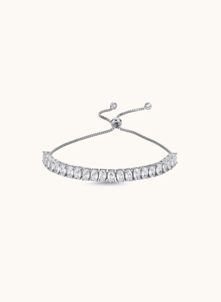 Pulsera de tennis con cierre deslizante ajustable con circonitas ovalada