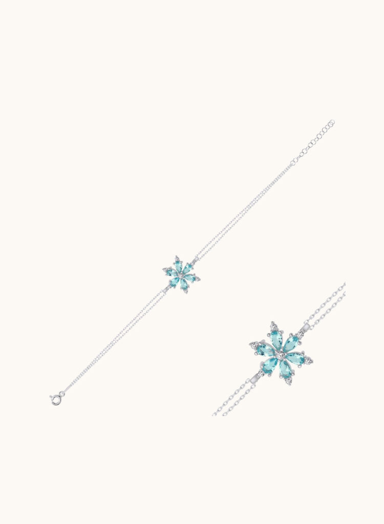 Pulsera flor de loto aguamarina con circonitas